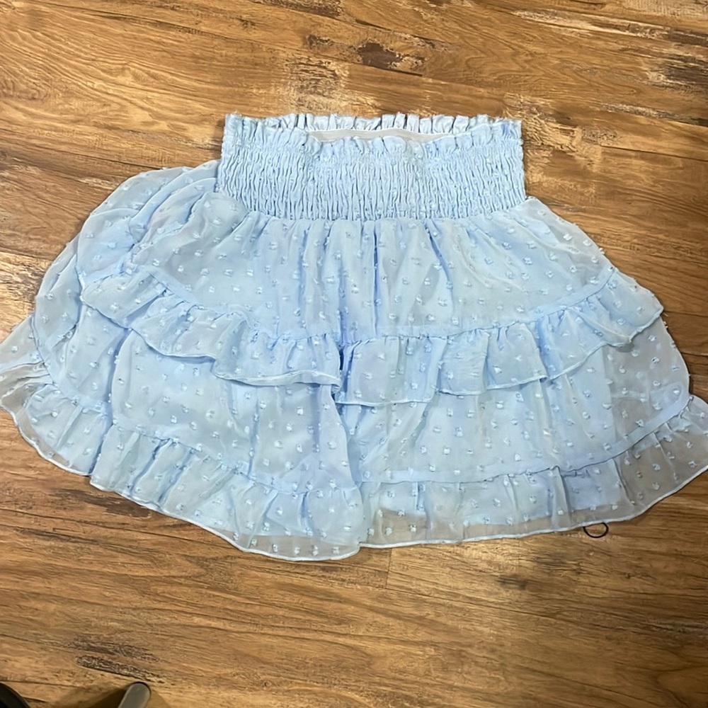 SHEIN paper bag waist ruffle hem skirt blue